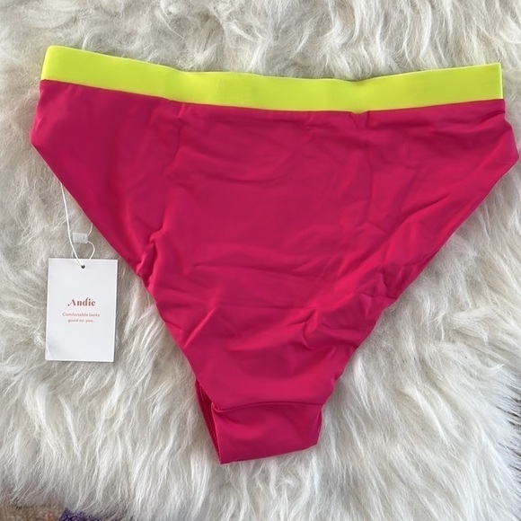 Andie Swim The Banded High Waisted Cheeky Bottom in Nehi Neon Pink Size S - Picture 3 of 6